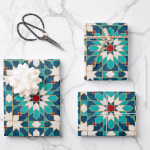 Hoja De Papel De Regalo Mosaico marroquí de mármol blanco Verde azulado az