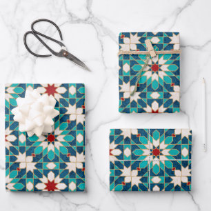 Hoja De Papel De Regalo Mosaico marroquí de mármol blanco Verde azulado az