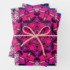Hoja De Papel De Regalo Mosaico rosa Mandala Floral Psicodélico Retro