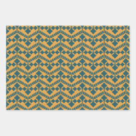 Hoja De Papel De Regalo Mostaza de estilo vintage y verde azulado