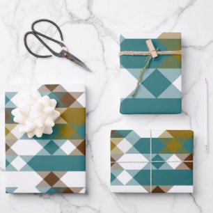 Hoja De Papel De Regalo mostaza picante, jade desvaído, blanco y nuez mosc