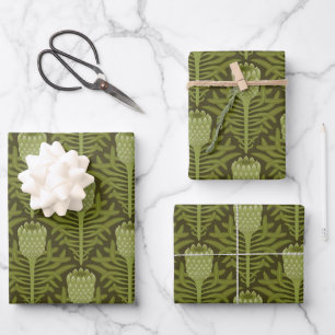 Hoja De Papel De Regalo Motivo de planta verde serena para decoración mode