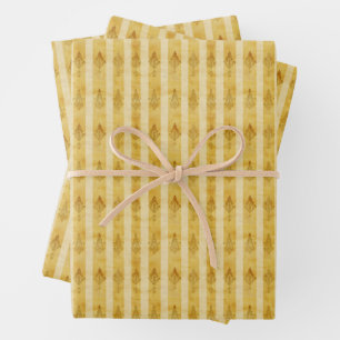 Hoja De Papel De Regalo Motivos Afligidos en Rayas Amarillas