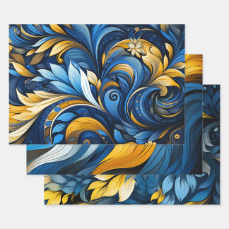 Hoja De Papel De Regalo Motivos artísticos ucranianos azules y amarillos 3