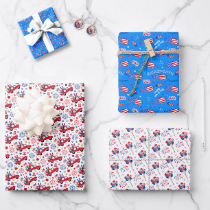 Hoja De Papel De Regalo Motivos del 4 de julio Rojo Blanco Azul 3 Patrones