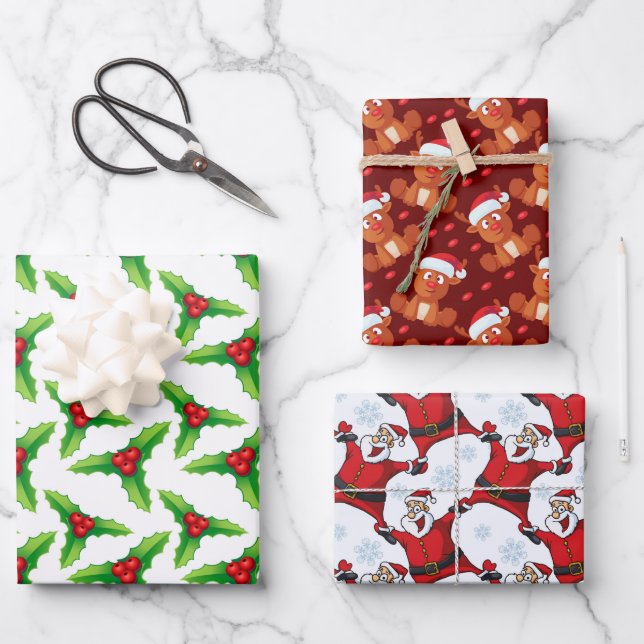 Hoja De Papel De Regalo Motivos ilustrados de Navidades rojos marrones (Anverso)