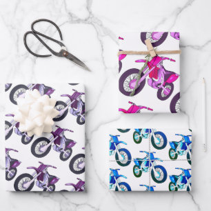 Hoja De Papel De Regalo Motocicleta de motocross morados, rosa, azul