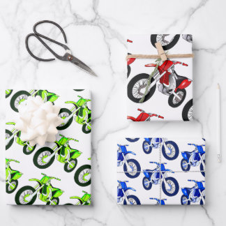 Hoja De Papel De Regalo Motocicleta verde, roja, azul