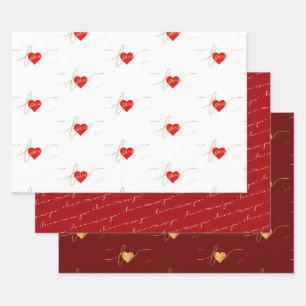 HOJA DE PAPEL DE REGALO MUCHO SCRIPT MODERNO DE AMOR CON CORAZONES