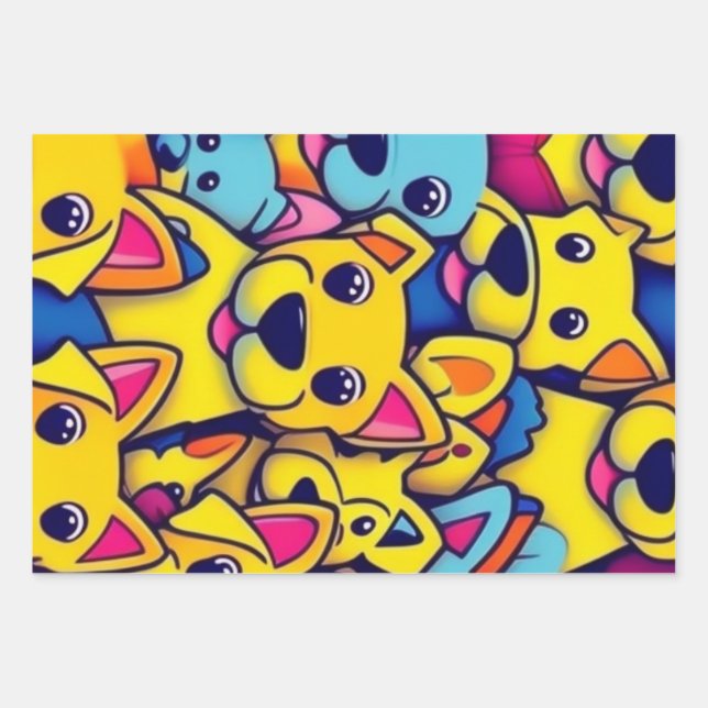 Hoja De Papel De Regalo Muchos perros amarillos felices (Anverso)