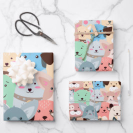 Hoja De Papel De Regalo Muchos Perros Coloridos Diseño