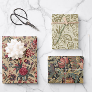 Hoja De Papel De Regalo Muebles Florales de Aguja Antiguos de Época