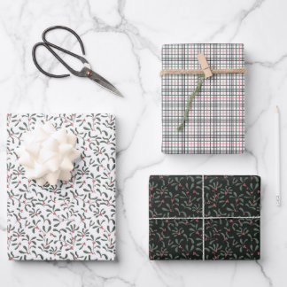 Hoja De Papel De Regalo Muérdago y conjunto de envolturas navideñas de cua