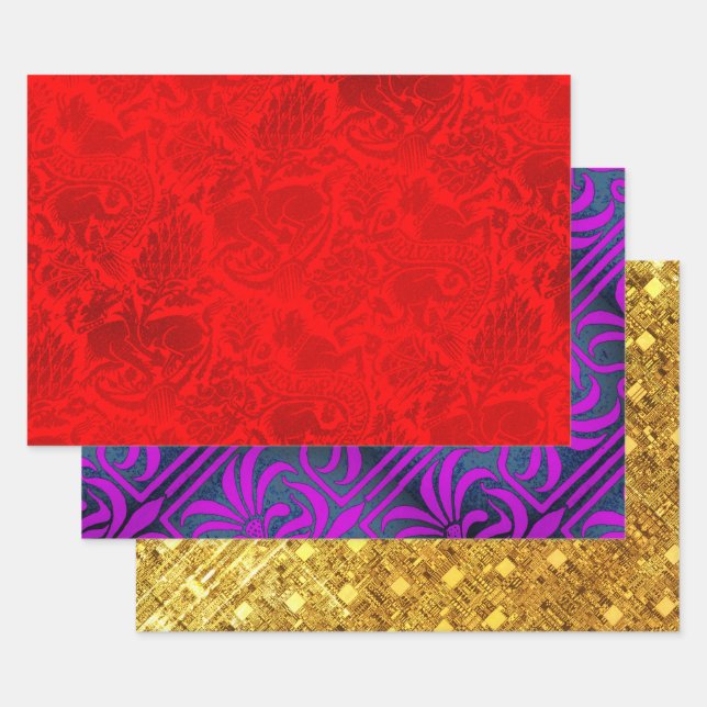 Hoja De Papel De Regalo Muestreo granoble rojo, nouveau y dorado (Set)