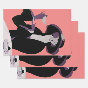 Hoja De Papel De Regalo Mujer Art Déco Vintage, té de la tarde y pastelito