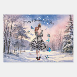 Hoja De Papel De Regalo Mujer con Navidades de mariposas saluda en 1950