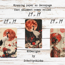 Mujer grulla oriental puesta del sol decoupage 