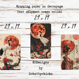 Hoja De Papel De Regalo Mujer grulla oriental puesta del sol decoupage