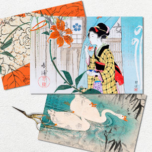Hoja De Papel De Regalo Mujer Japonesa Vintage Pájaros Decoupage 
