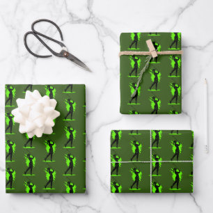 Hoja De Papel De Regalo Mujer Joven Jugando Golf Verde Negro Patrón Regalo