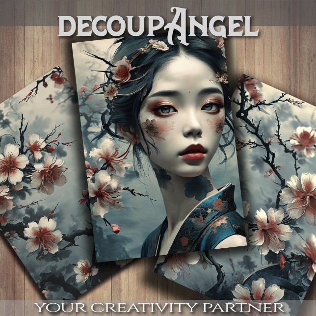 Hoja De Papel De Regalo Mujer Oriental Elegante Entre Flores - Desnudo - (Subido por el creador)