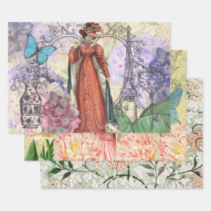 Hoja De Papel De Regalo Mujer victoriana de moda colorida roja