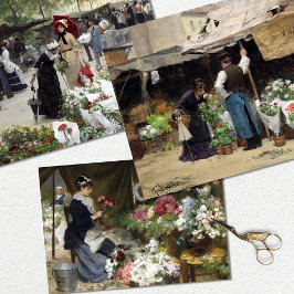 Hoja De Papel De Regalo Mujer Vintage Mercado de Flores París Decoupage 