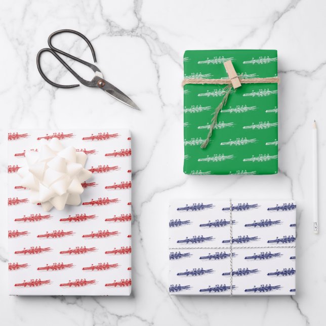 Hoja De Papel De Regalo Mujeres Rowing Rowers Equipo Deportivo Red Grn Blu (Anverso)