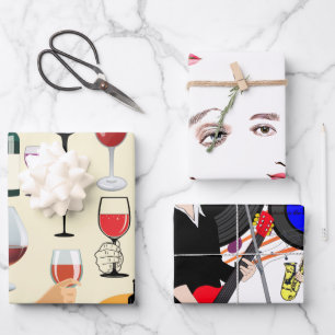 Hoja De Papel De Regalo Mujeres Vino Y Fiesta De Música Arte de celebració