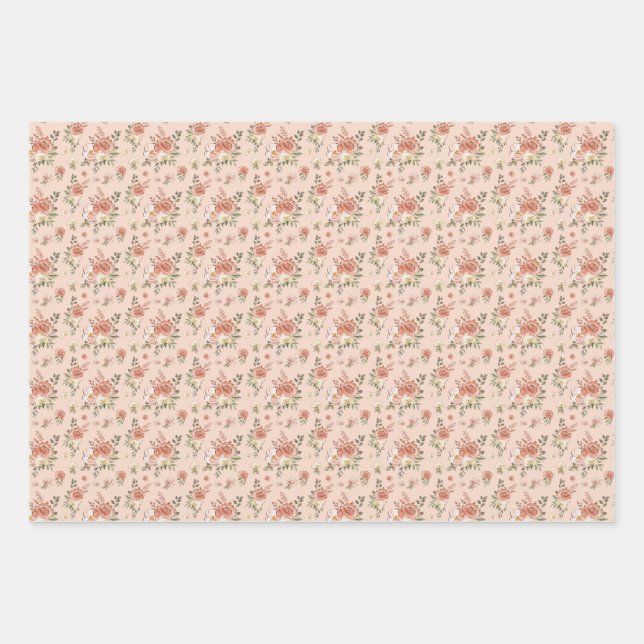 Hoja De Papel De Regalo Multifloral sobre rosa (Anverso)