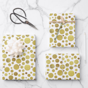 Hoja De Papel De Regalo Múltiples Círculos Dorados en Blanco