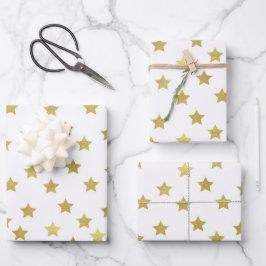 Hoja De Papel De Regalo Múltiples estrellas doradas sobre fondo blanco