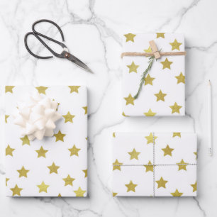 Hoja De Papel De Regalo Múltiples estrellas doradas sobre fondo blanco