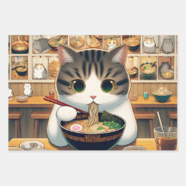 Hoja De Papel De Regalo Munchkin Cat Comiendo Ramen