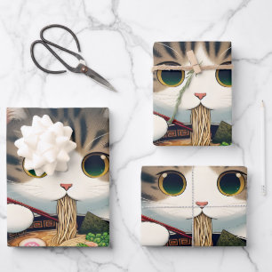Hoja De Papel De Regalo Munchkin Cat Comiendo Ramen