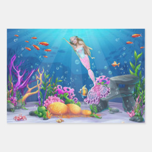 Hoja De Papel De Regalo Muñeca Famosa disfrazada de Sirena