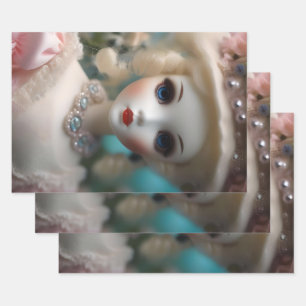 Hoja De Papel De Regalo Muñeca Vintage con ojos azules,