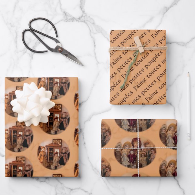 Hoja De Papel De Regalo Muñecas y amigos franceses (Anverso)