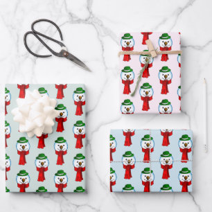 Hoja De Papel De Regalo Muñeco de nieve alegre con su bufanda roja