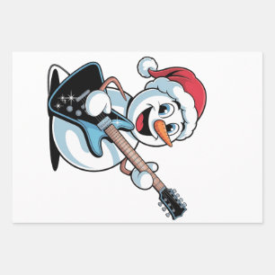 Hoja De Papel De Regalo Muñeco de nieve tocando guitarra eléctrica Santa N