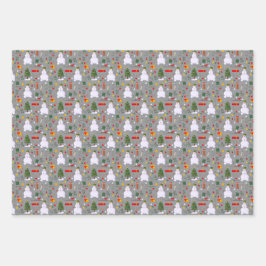 Hoja De Papel De Regalo Muñeco de nieve Trineo Regalos Campanas Árbol de N