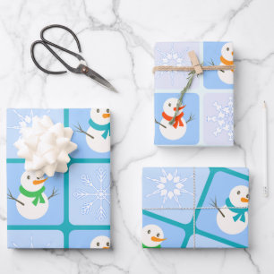 Hoja De Papel De Regalo Muñeco de nieve y copos de nieve con estampado de 