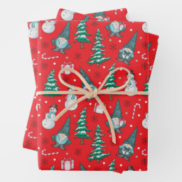 Hoja De Papel De Regalo Muñecos de Nieve Gnomos Bastones de Caramelo Regal