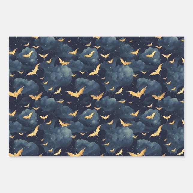 Hoja De Papel De Regalo Murciélagos dorados (Anverso)