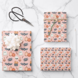 Hoja De Papel De Regalo Murciélagos y arañas lindas de Halloween