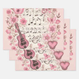 Hoja De Papel De Regalo Music Notes and Flowers Retro Style