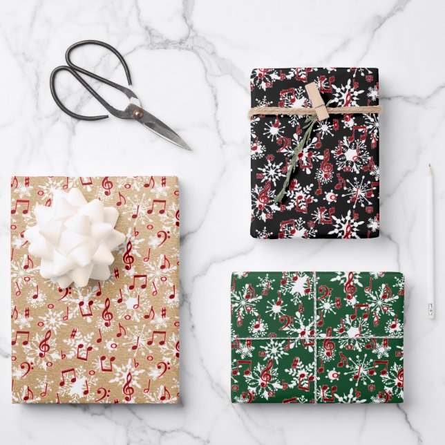 Hoja De Papel De Regalo Música roja y nieve (Anverso)