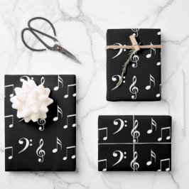 Hoja De Papel De Regalo Músico de notas musicales en blanco y negro