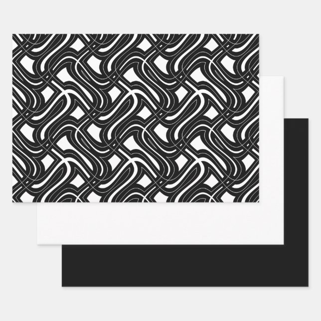 Hoja De Papel De Regalo MVB Diseño de remolino contemporáneo - Blanco y ne (Set)