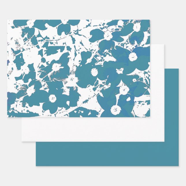 Hoja De Papel De Regalo MVB Flor azul y blanco (Set)